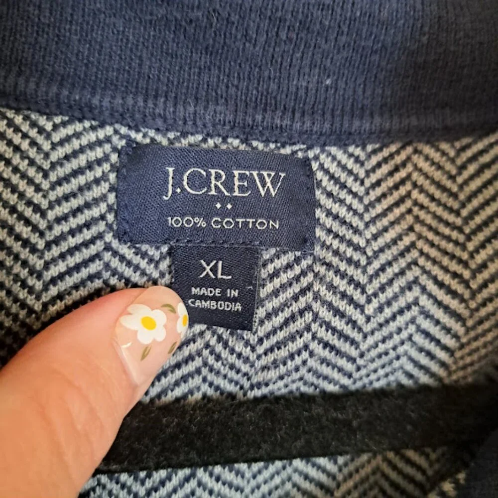 J‎ CREW QUARTER ZIP SWEATER L/XL 100% COTTON BLUE